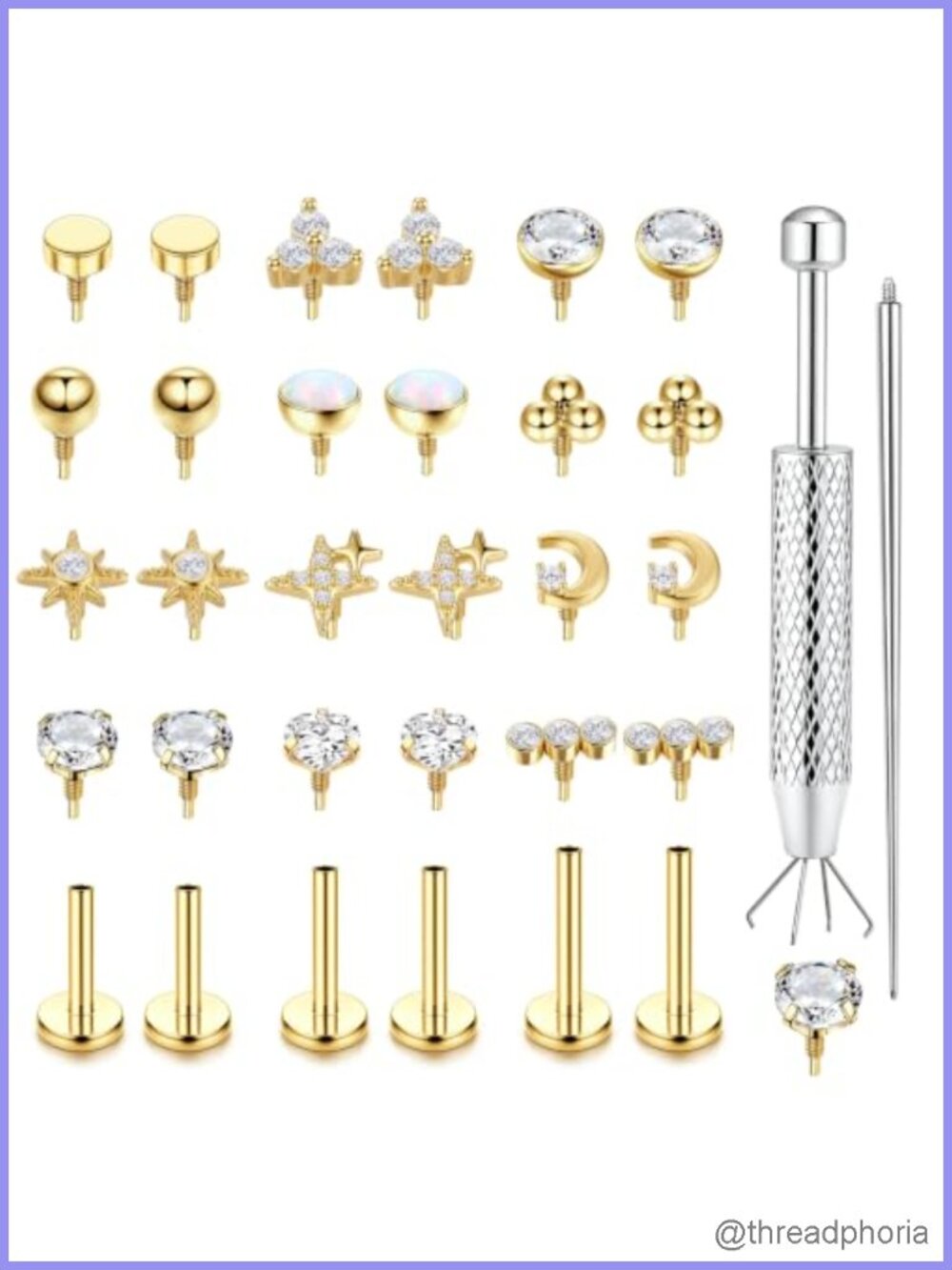 Flat Back Stud Earrings 316L Surgical Steel Cartilage Set